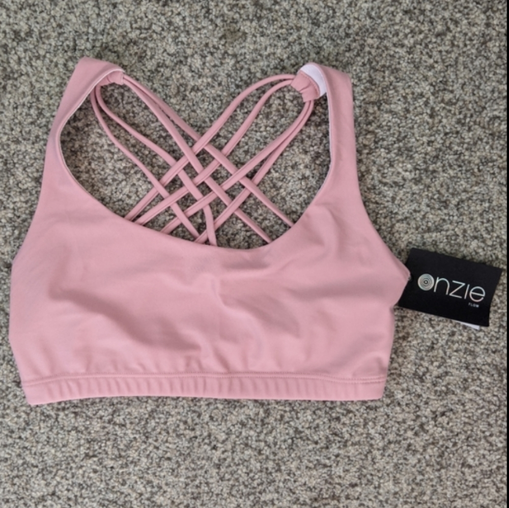 Onzie pink sports bra cross back strappy